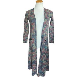 Womens Lularoe Multi-Colored Triangle Print Sarah Sweater Cardigan Duster  Sz XS